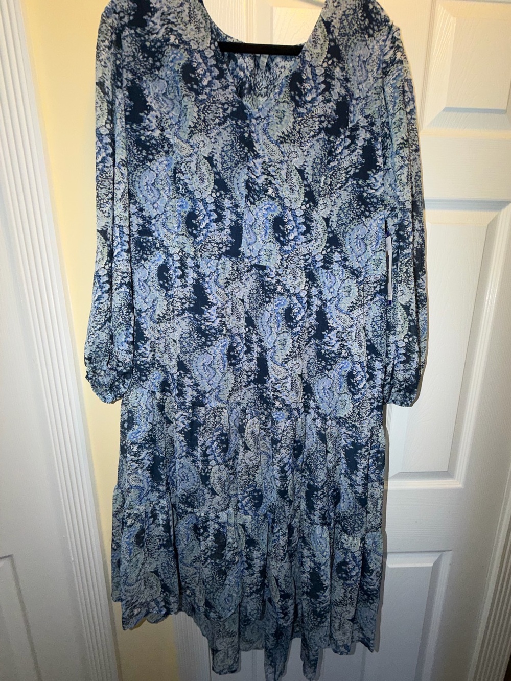 Joie Navy and Light Blue Paisley Long Sleeve Midi Dress